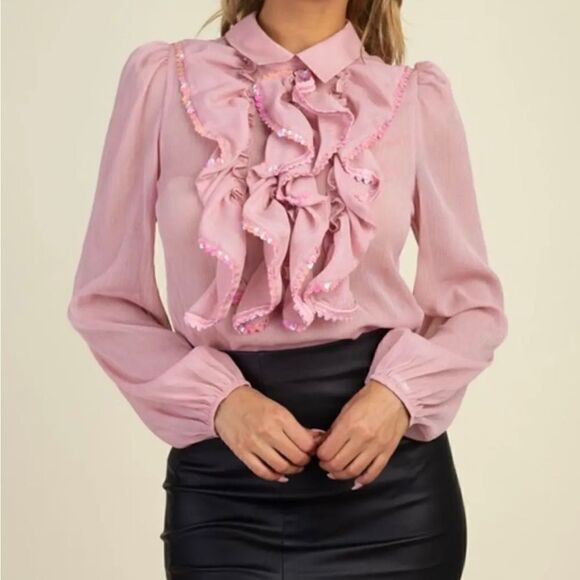 Pink chiffon sequins blouse - Picture 1 of 11